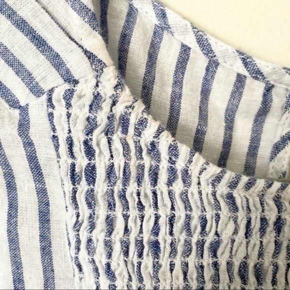 NWT beachlunchlounge Blue/White Striped Linen Blend Smocked Tank Top - Picture 10 of 10